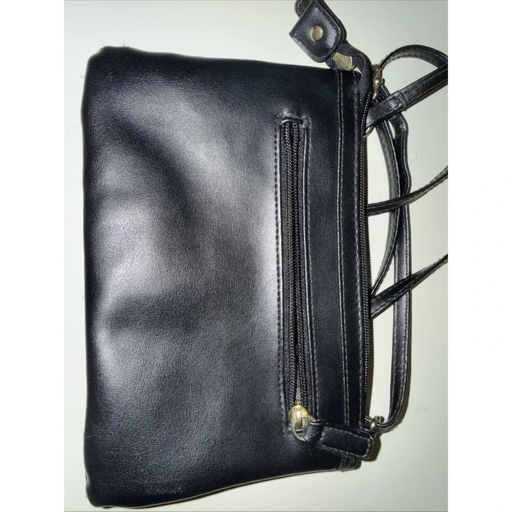 Black Croc Embossed Faux Leather Crossbody Bag with Multiple Pockets and Strap